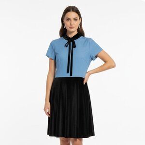 Valfré Two-Tone Blue Black Denim Velvet Women's Mini Dress Size L